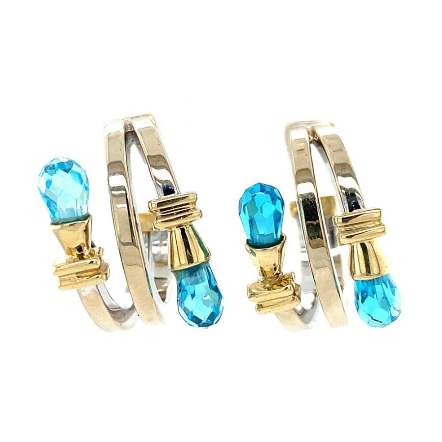 Jewelry vintage Earrings With Gemstone | Bicolour Gold Ear Studs With Topaz 14 Krt