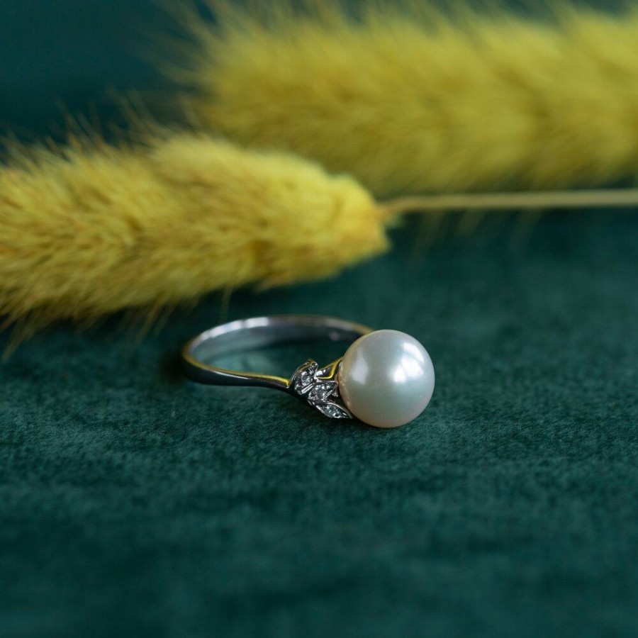 Jewelry vintage Rings With Gemstone | Gold Ring With Diamond And Pearl 18 Krt