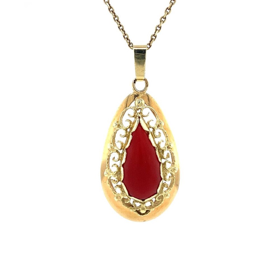 Jewelry vintage Pendant With Gemstone | Gold Pendant With Red Coral 14 Krt