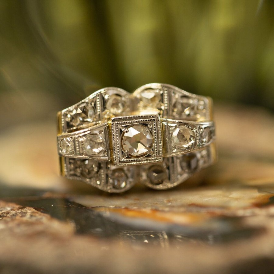 Jewelry vintage Diamond Rings | Gold Art Deco Ring With Rose Diamond 14 Krt