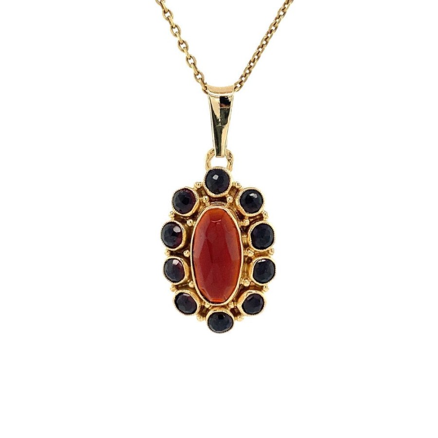 Jewelry vintage Pendant With Gemstone | Gold Entourage Pendant With Garnet 14 Krt