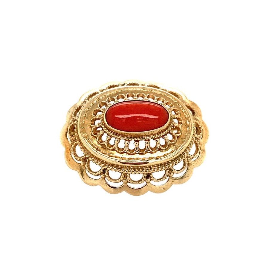 Jewelry vintage Brooches | Gold Brooch With Blood Coral 14 Krt