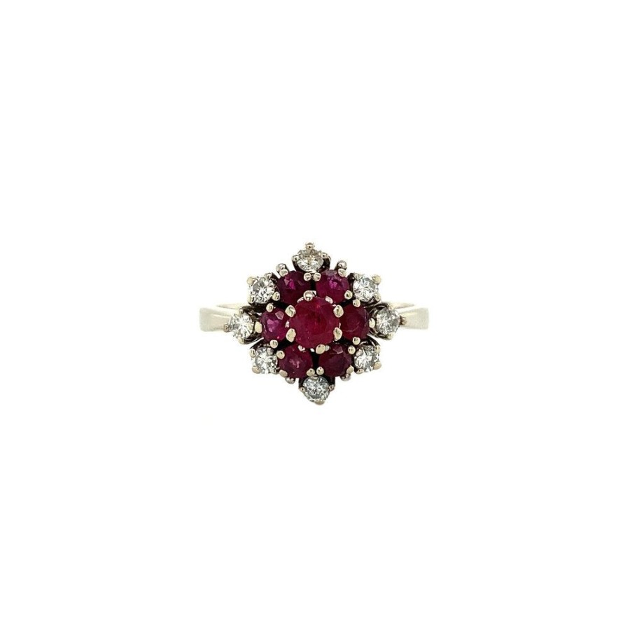 Jewelry vintage Rings With Gemstone | White Gold Ring With Ruby And Diamond 14 Krt