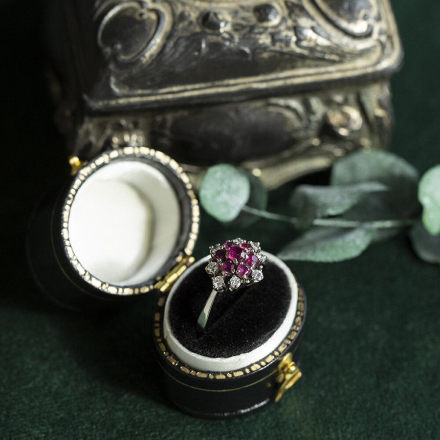 Jewelry vintage Rings With Gemstone | White Gold Ring With Ruby And Diamond 14 Krt