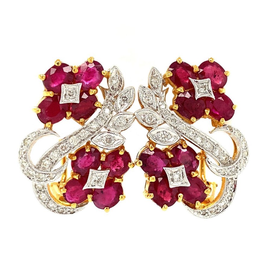 Jewelry vintage Earrings With Gemstone | Gold Earrings With Ruby And Diamond 18 Krt