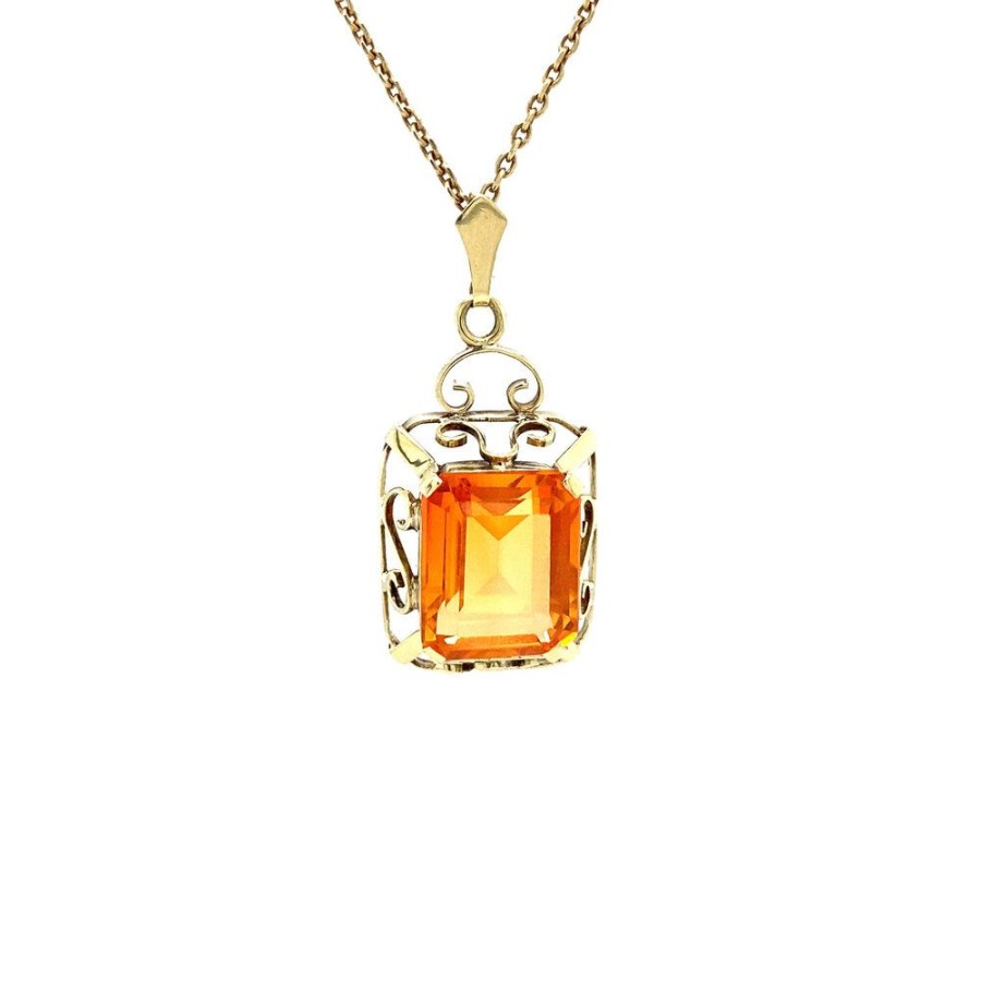 Jewelry vintage Pendant With Gemstone | Gold Pendant With Orange Sapphire 14 Krt