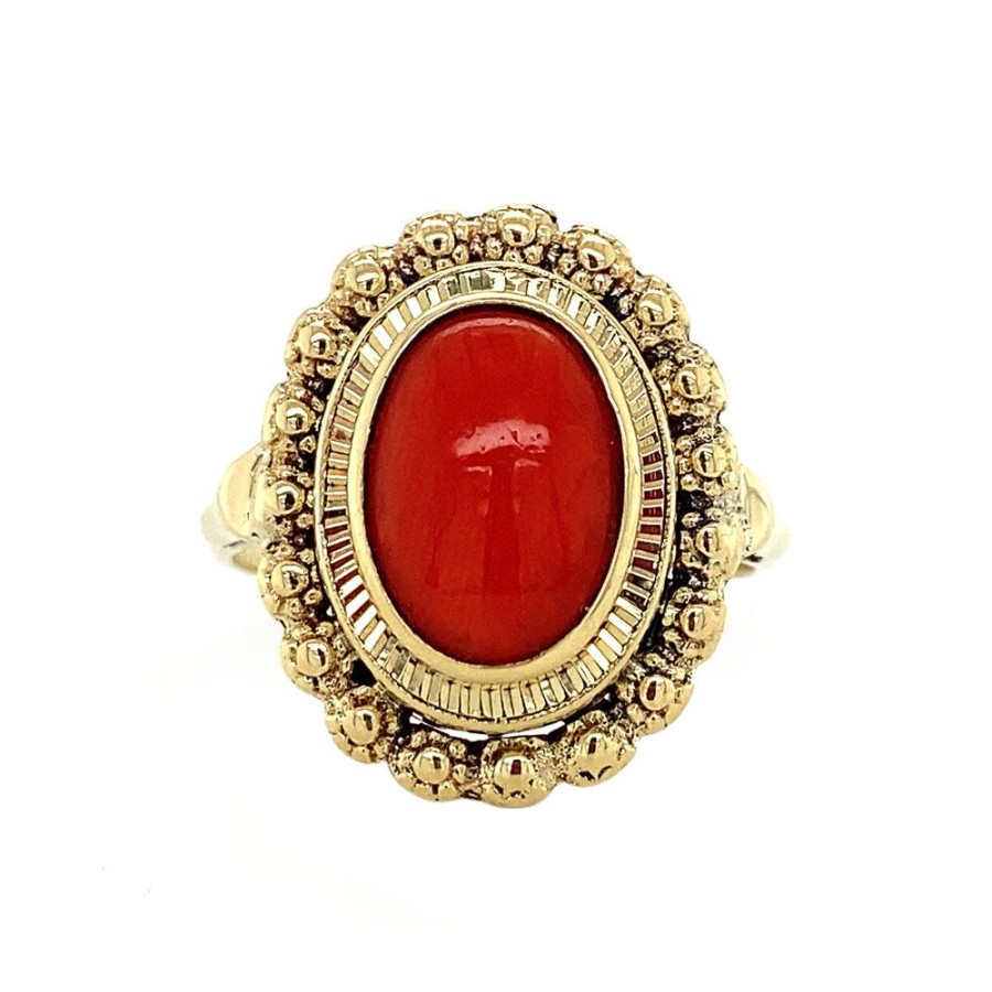 Jewelry vintage Rings With Gemstone | Gold Ring With Blood Coral 14 Krt