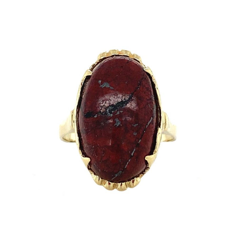 Jewelry vintage Rings With Gemstone | Gold Ring With Jasper 14 Krt