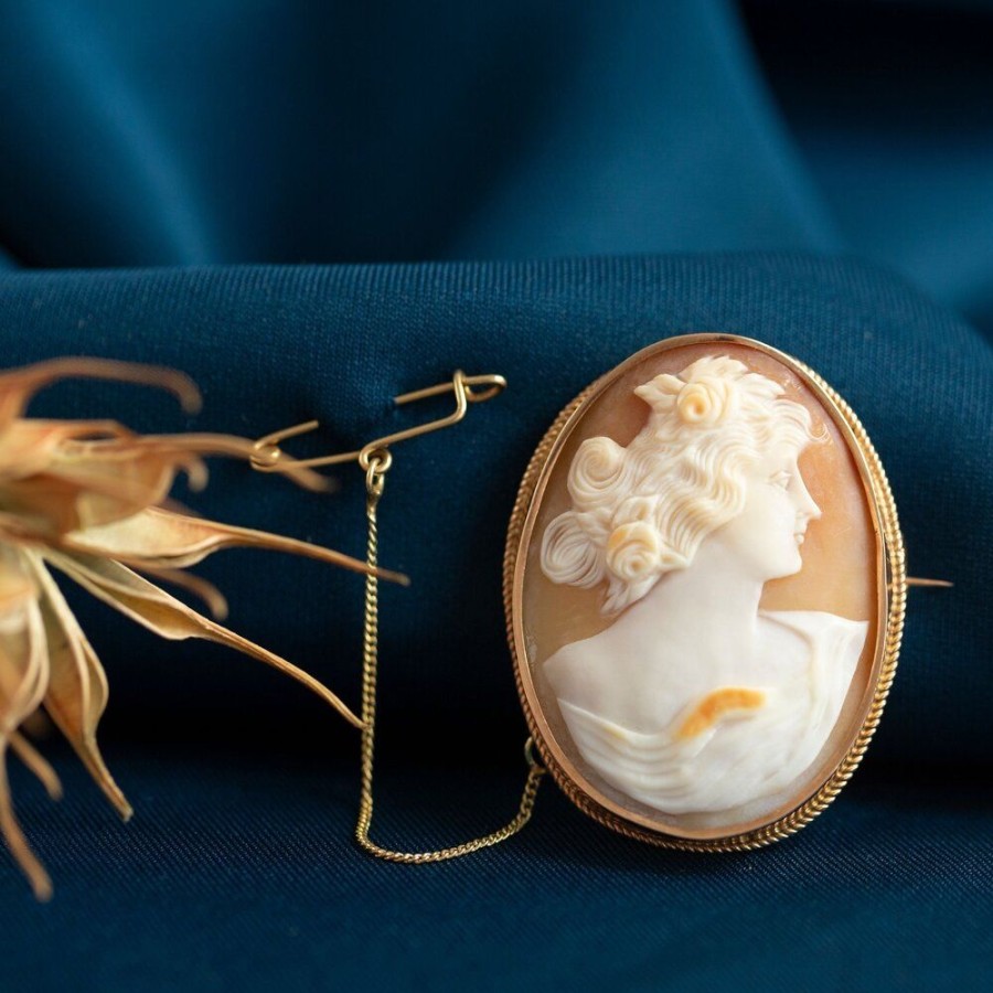 Jewelry vintage Brooches | Gold Cameo Brooch 14 Krt