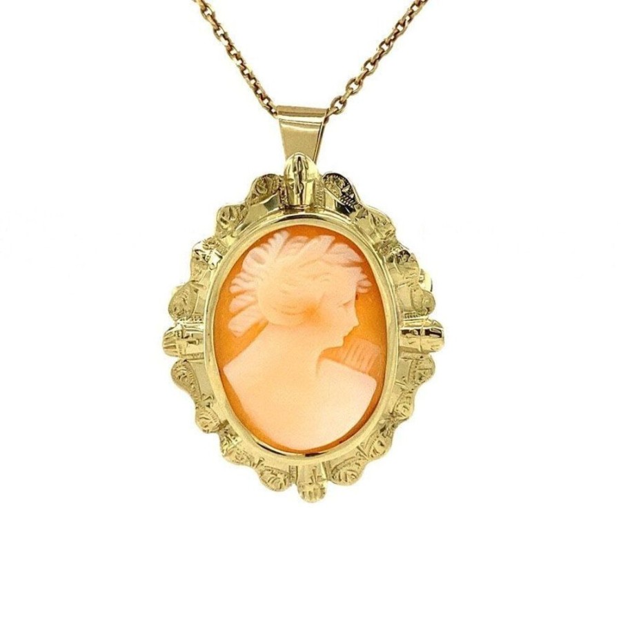 Jewelry vintage Pendant With Gemstone | Gold Cameo Pendant/Brooch 14 Krt