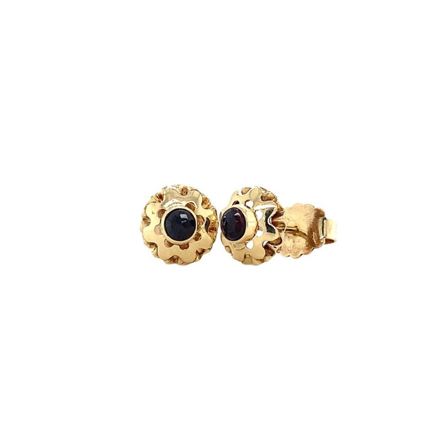 Jewelry vintage Earrings With Gemstone | Gold Ear Studs With Garnet 14 Krt