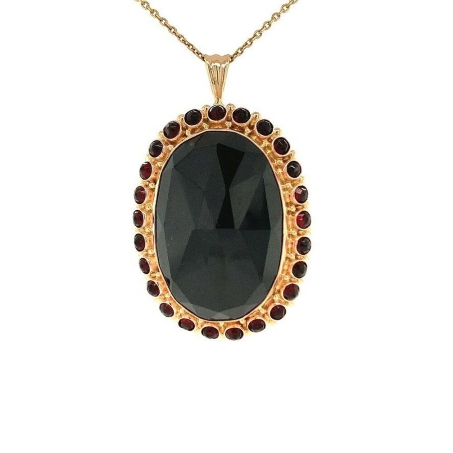 Jewelry vintage Pendant With Gemstone | Gold Entourage Pendant/Brooch With Garnet 14 Krt