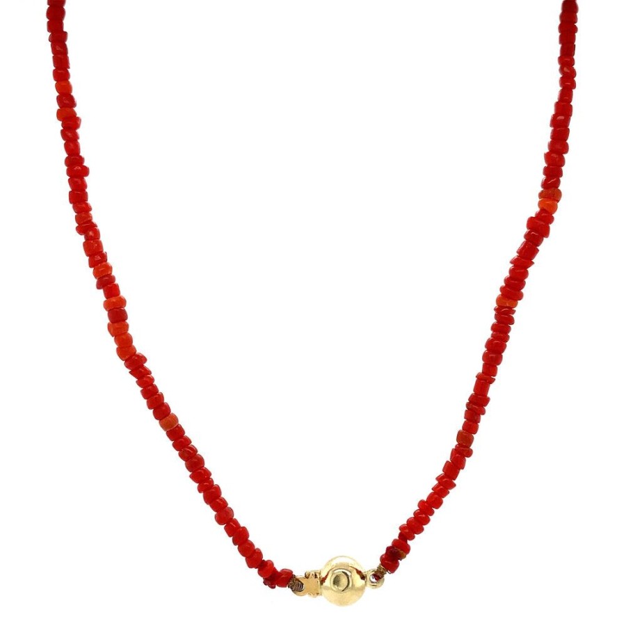 Jewelry vintage Necklaces With Gemstone | Blood Coral Necklace With Gold Ball Clasp 46 Cm 14 Krt