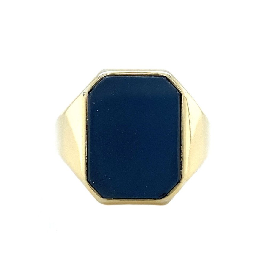 Jewelry vintage Rings With Gemstone | Gold Signet Ring With Blue Layer Stone 14 Krt