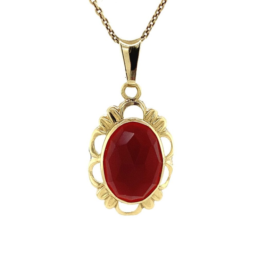 Jewelry vintage Pendant With Gemstone | Gold Pendant With Carnelian 14 Krt