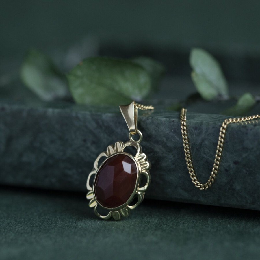 Jewelry vintage Pendant With Gemstone | Gold Pendant With Carnelian 14 Krt