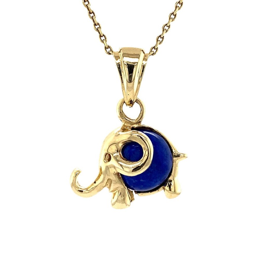 Jewelry vintage Pendant With Gemstone | Gold Elephant Pendant With Sodalite 14 Krt