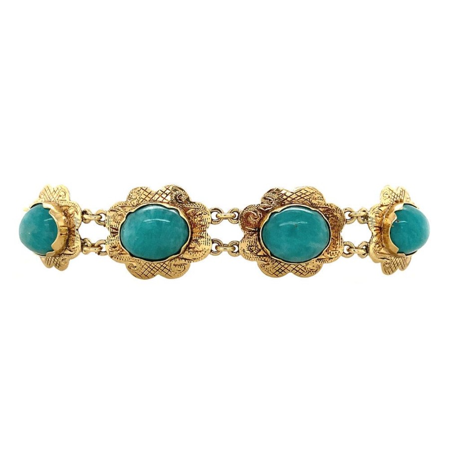 Jewelry vintage Bracelets With Gemstone | Gold Bracelet With Amazonite 17.5 Cm 14 Krt