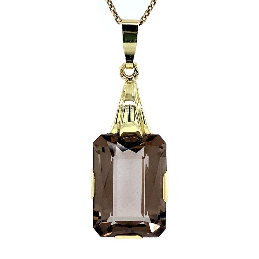 Jewelry vintage Pendant With Gemstone | Gold Pendant With Smoky Topaz 14 Krt