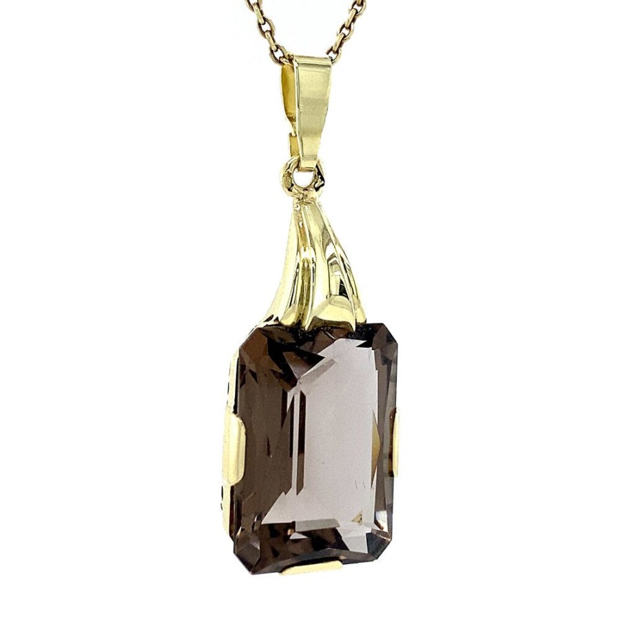 Jewelry vintage Pendant With Gemstone | Gold Pendant With Smoky Topaz 14 Krt