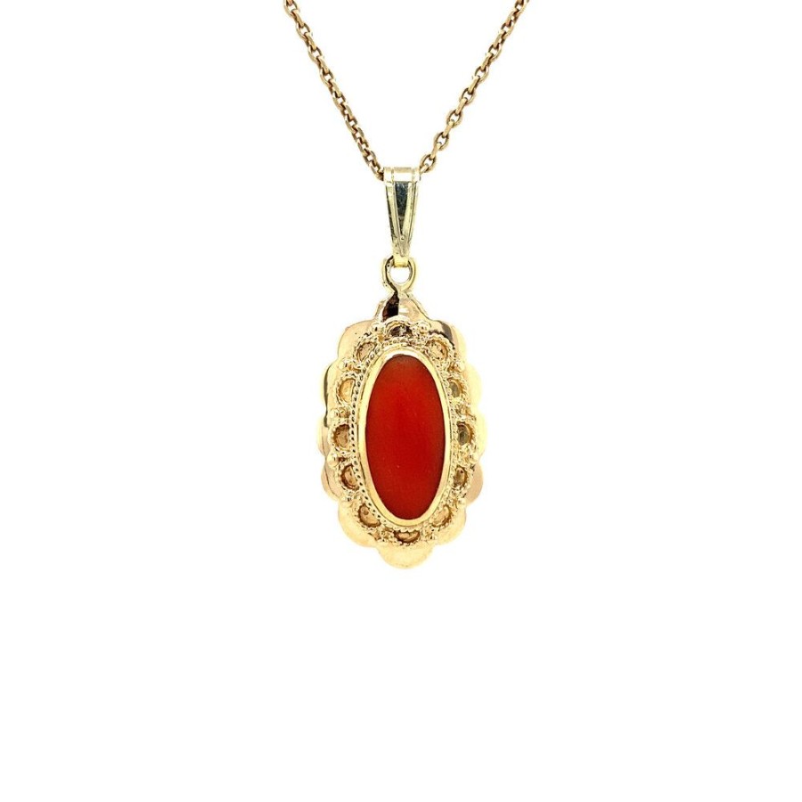 Jewelry vintage Pendant With Gemstone | Gold Pendant With Red Coral 14 Krt