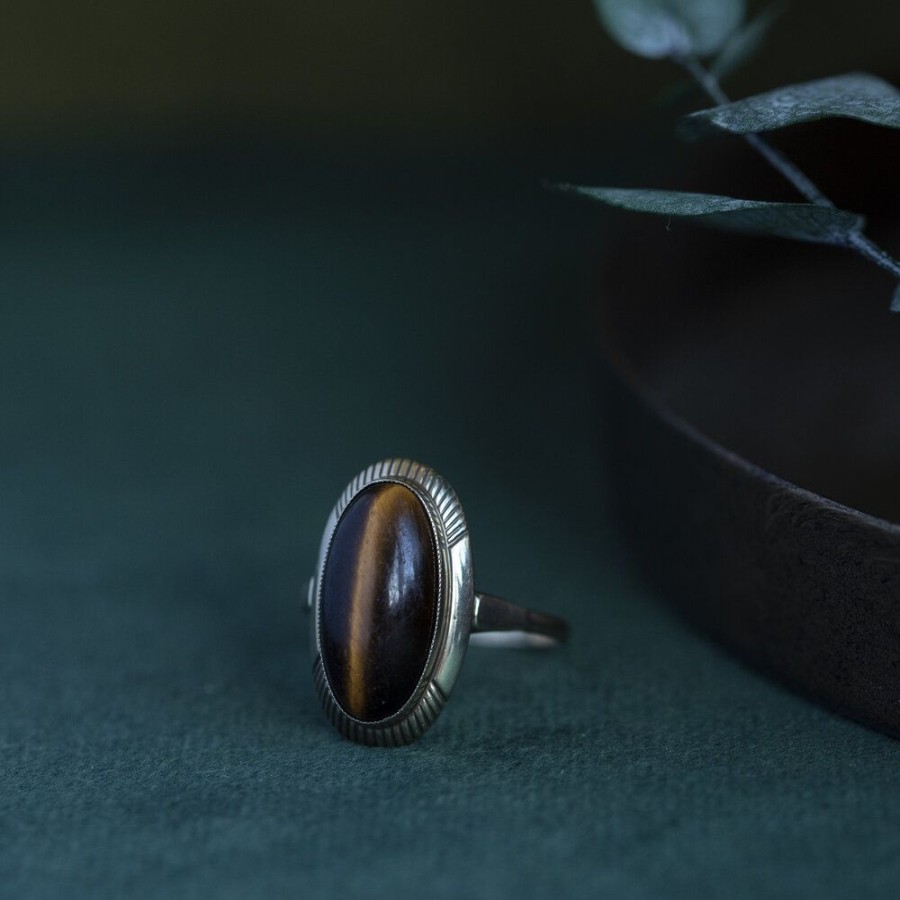 Jewelry vintage Rings With Gemstone | Ring With Tiger'S Eye 8 Krt