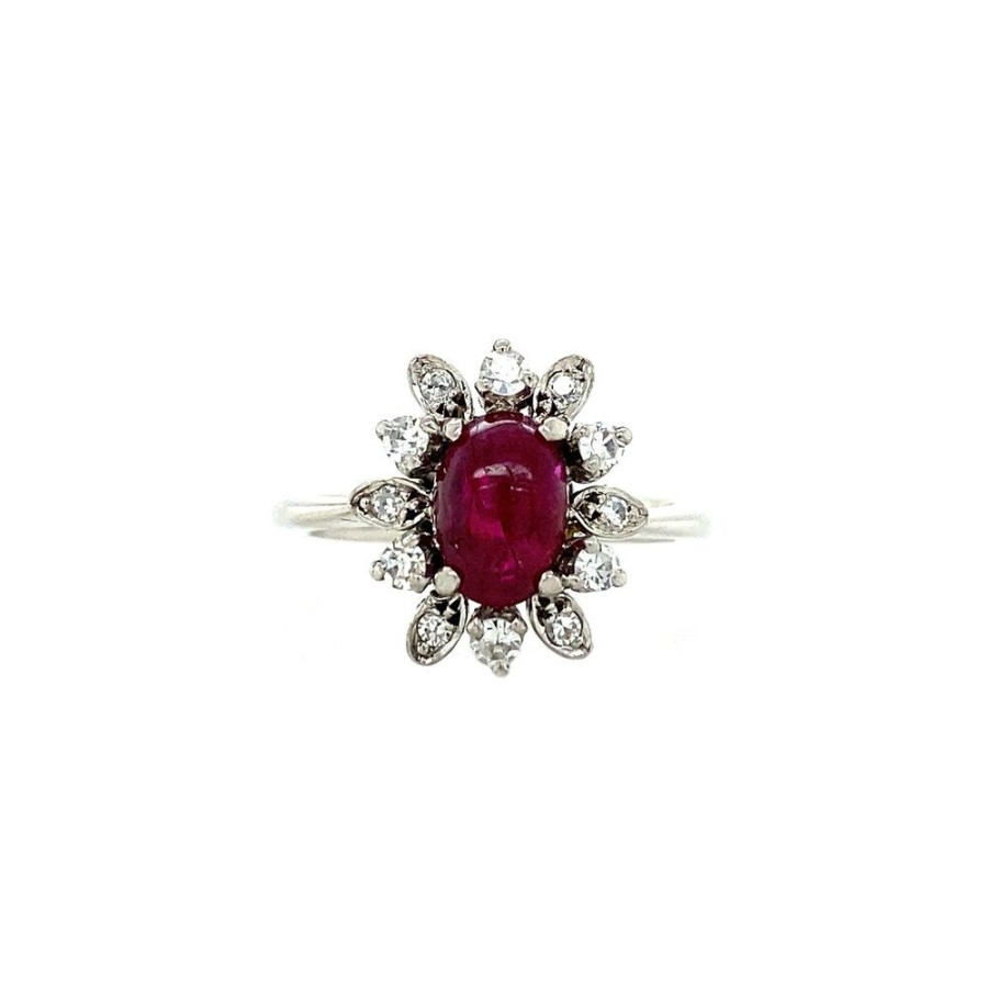 Jewelry vintage Rings With Gemstone | White Gold Ring With Ruby And Diamond 14 Crt