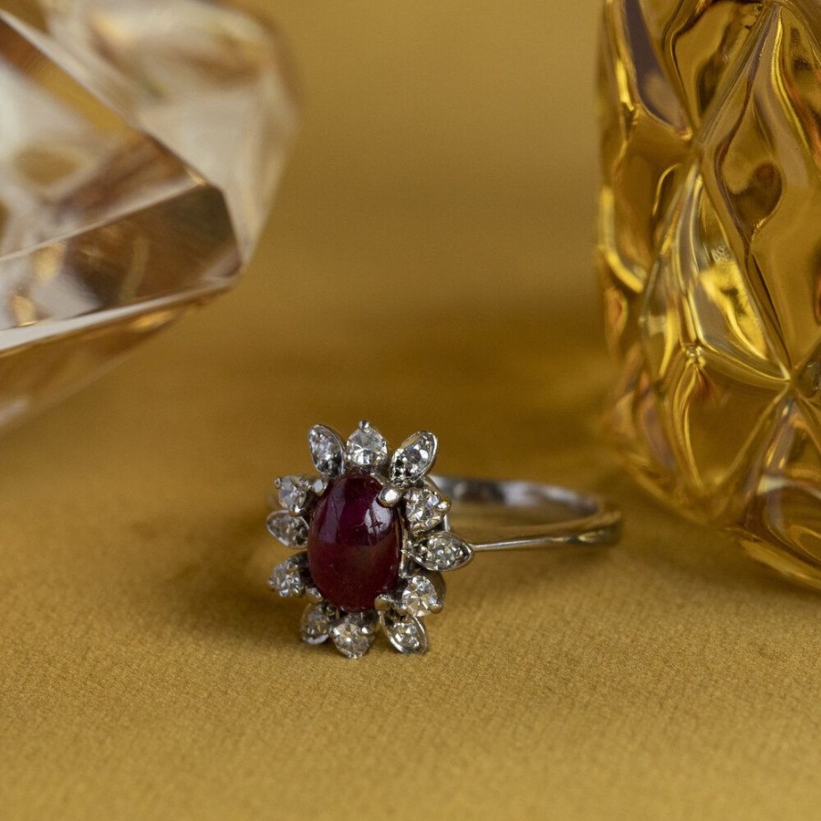 Jewelry vintage Rings With Gemstone | White Gold Ring With Ruby And Diamond 14 Crt