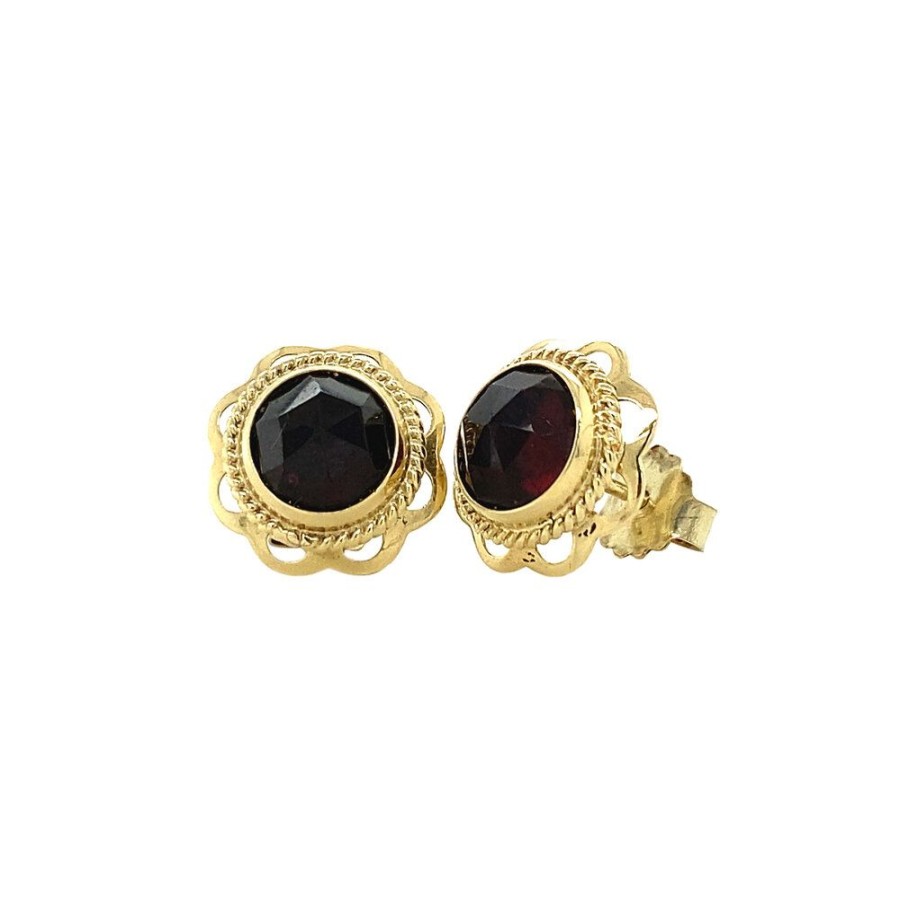 Jewelry vintage Earrings With Gemstone | Gold Ear Studs With Garnet 14 Krt