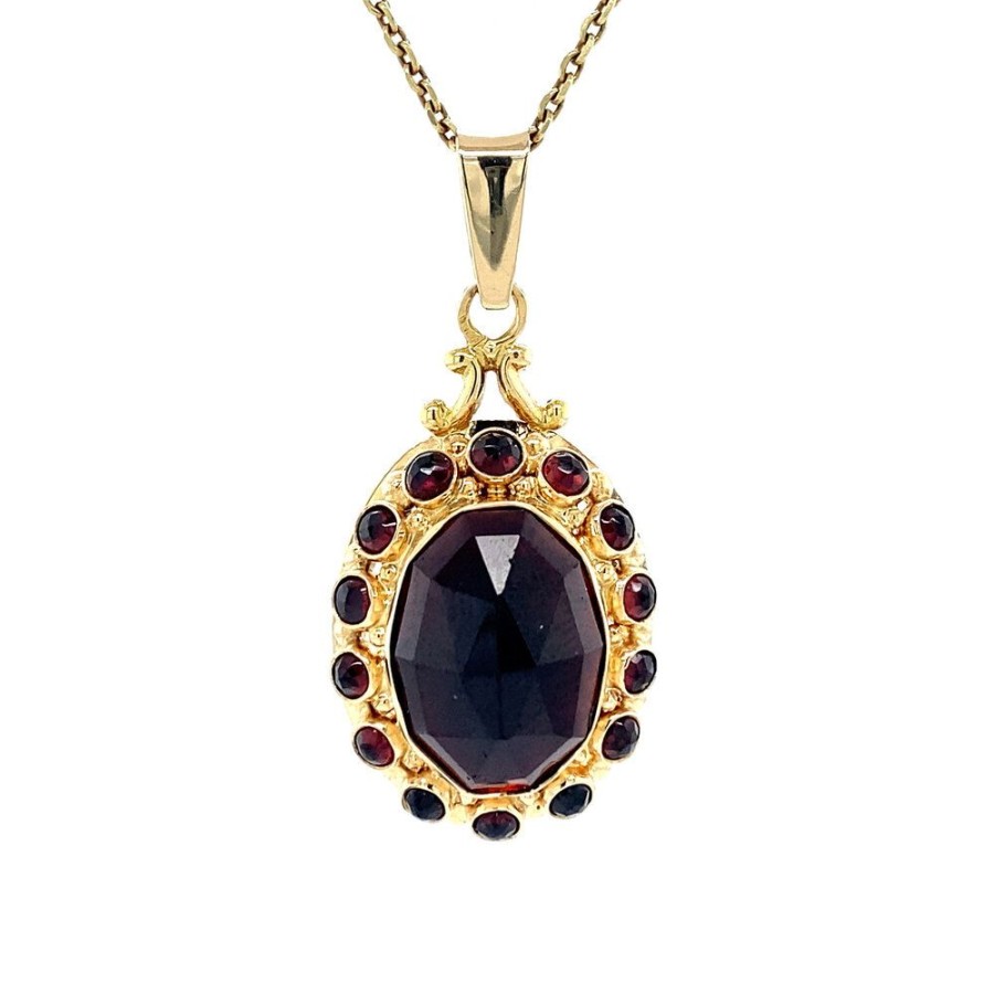 Jewelry vintage Golden Pendants | Gold Entourage Pendant With Garnet 14 Krt