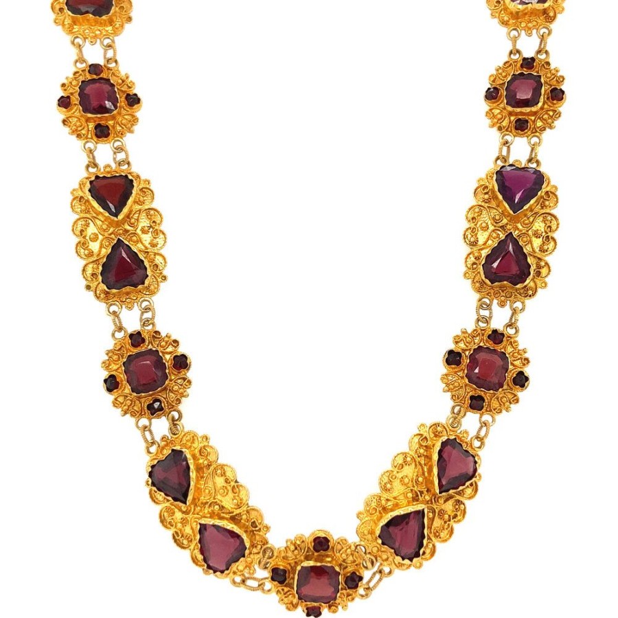 Jewelry vintage Necklaces With Gemstone | Gold Necklace With Garnet 38 Cm 14 Krt