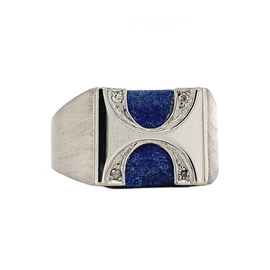 Jewelry vintage Rings With Gemstone | White Gold Ring With Sodalite And Diamonds 14 Krt