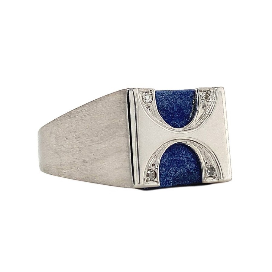 Jewelry vintage Rings With Gemstone | White Gold Ring With Sodalite And Diamonds 14 Krt