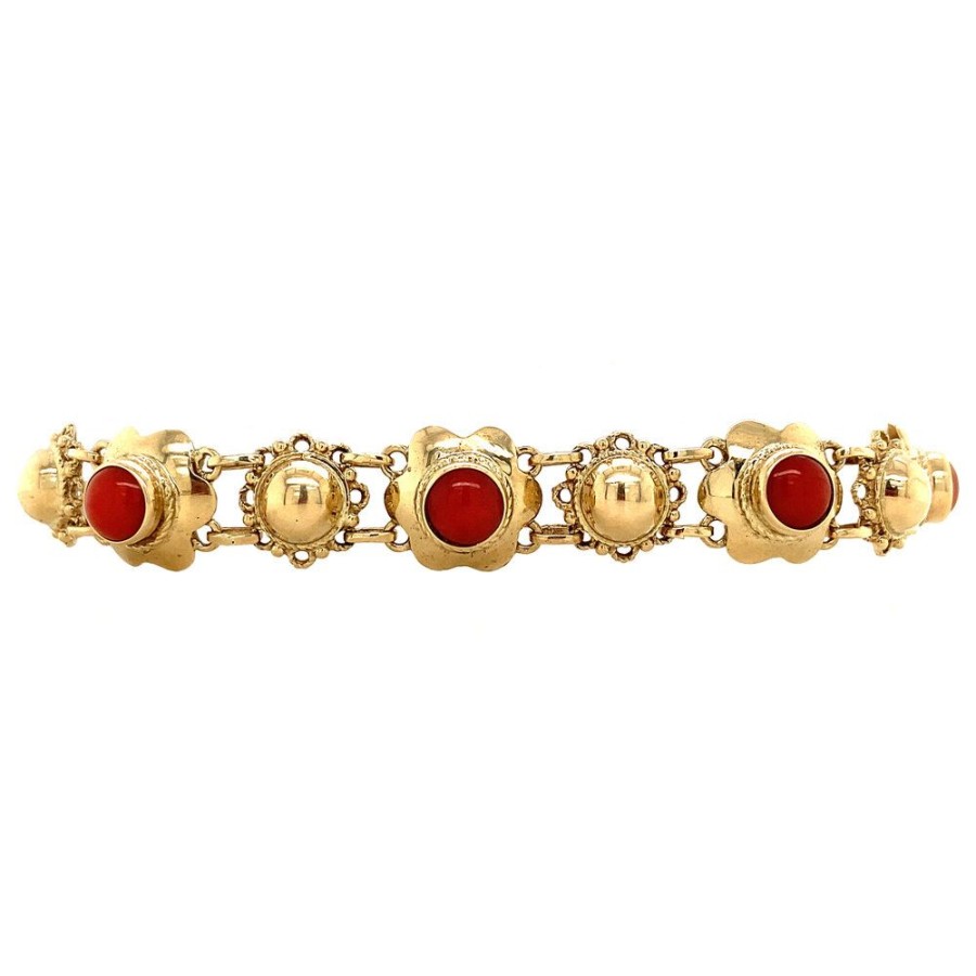 Jewelry vintage Bracelets With Gemstone | Gold Bracelet With Blood Coral 20 Cm 14 Krt