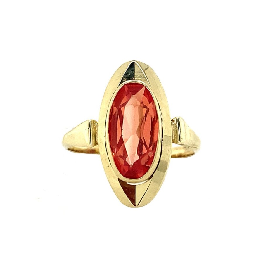 Jewelry vintage Rings With Gemstone | Gold Ring With Orange Sapphire 14 Krt