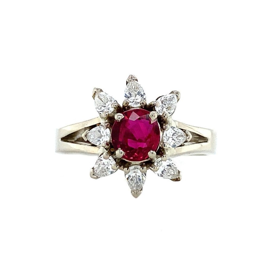 Jewelry vintage Rings With Gemstone | White Gold Entourage Ring With Ruby And Diamonds 18 Krt