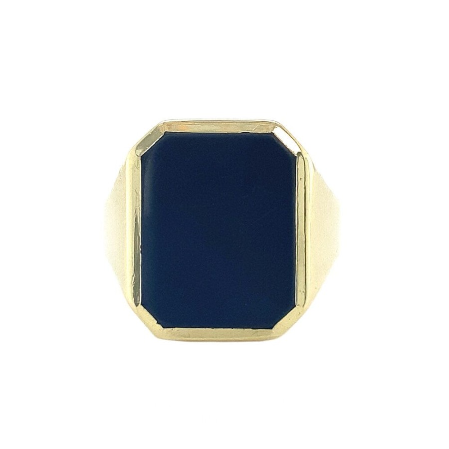 Jewelry vintage Rings With Gemstone | Gold Signet Ring With Blue Layer Stone 14 Krt