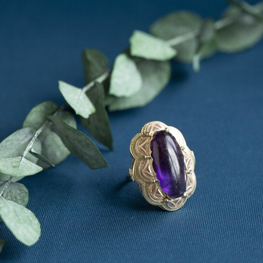 Jewelry vintage Rings With Gemstone | Gold Ring With Amethyst 14 Krt