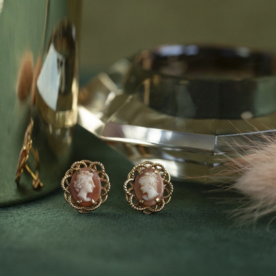 Jewelry vintage Earrings With Gemstone | Gold Earrings With Cameo 18 Krt