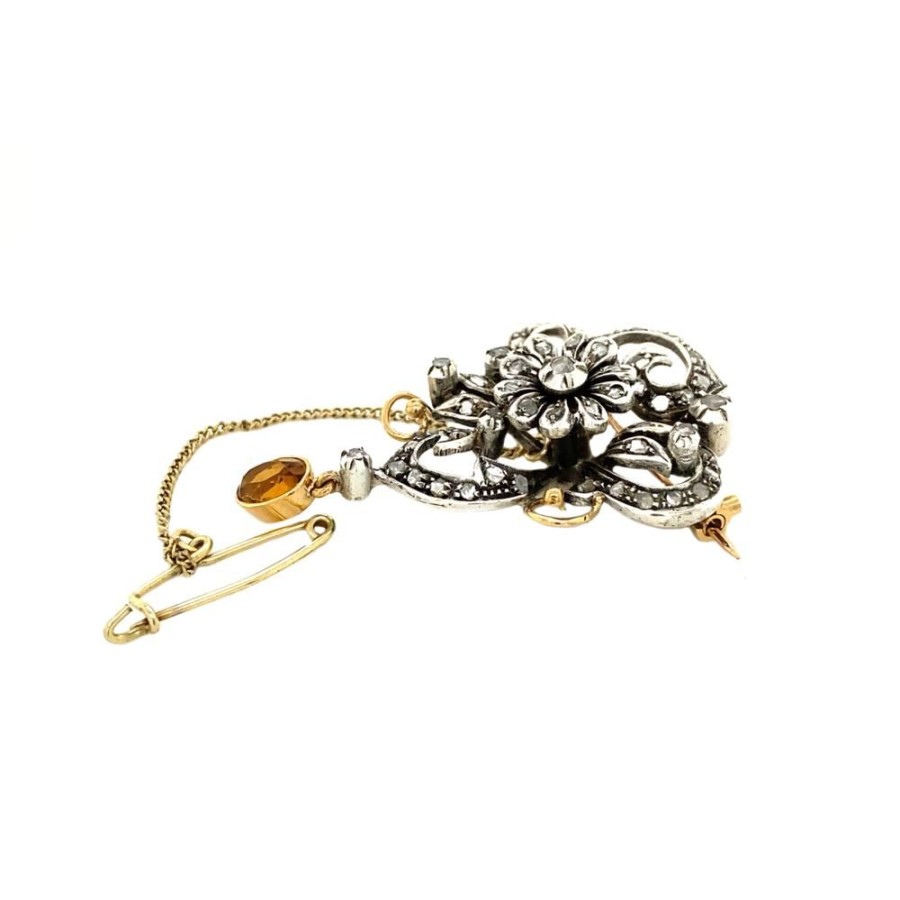 Jewelry vintage Brooches | Gold Brooch With Rose Diamond In Silver 14 Krt/925