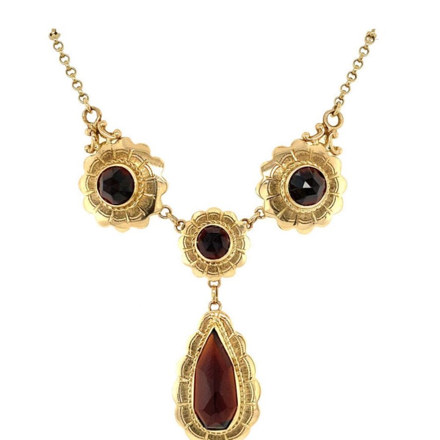 Jewelry vintage Necklaces With Gemstone | Golden Fantasy Necklace With Garnet 14 Krt