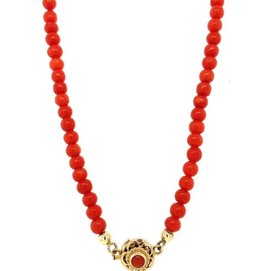 Jewelry vintage Necklaces With Gemstone | Blood Coral Necklace With Gold Lacing 46 Cm 14 Krt