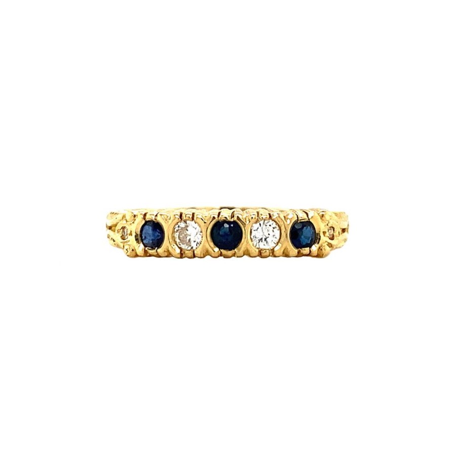 Jewelry vintage Rings With Gemstone | Gold Row Ring With Sapphire And Diamond 18 Krt