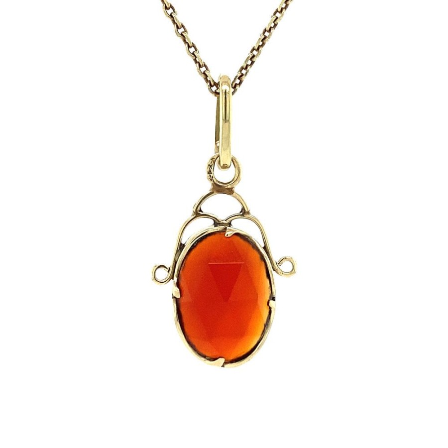 Jewelry vintage Pendant With Gemstone | Gouden Hanger Met Carneool 14 Krt