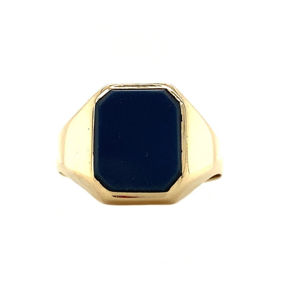 Jewelry vintage Rings With Gemstone | Gold Signet Ring With Blue Layer Stone 14 Krt