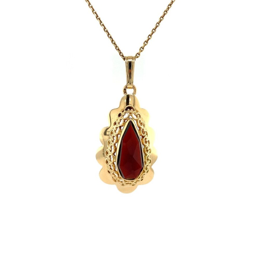 Jewelry vintage Pendant With Gemstone | Gold Pendant With Garnet 14 Krt