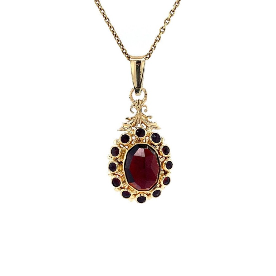 Jewelry vintage Pendant With Gemstone | Gold Entourage Pendant With Garnet 14 Krt