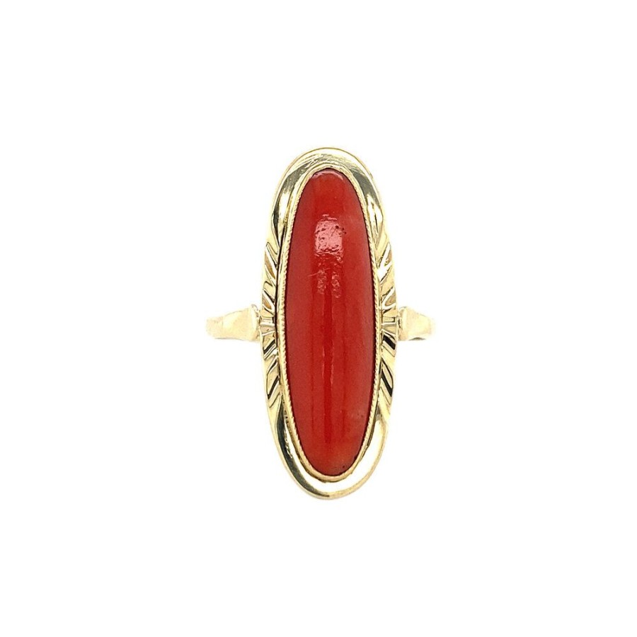 Jewelry vintage Rings With Gemstone | Gold Ring With Red Coral 14 Krt