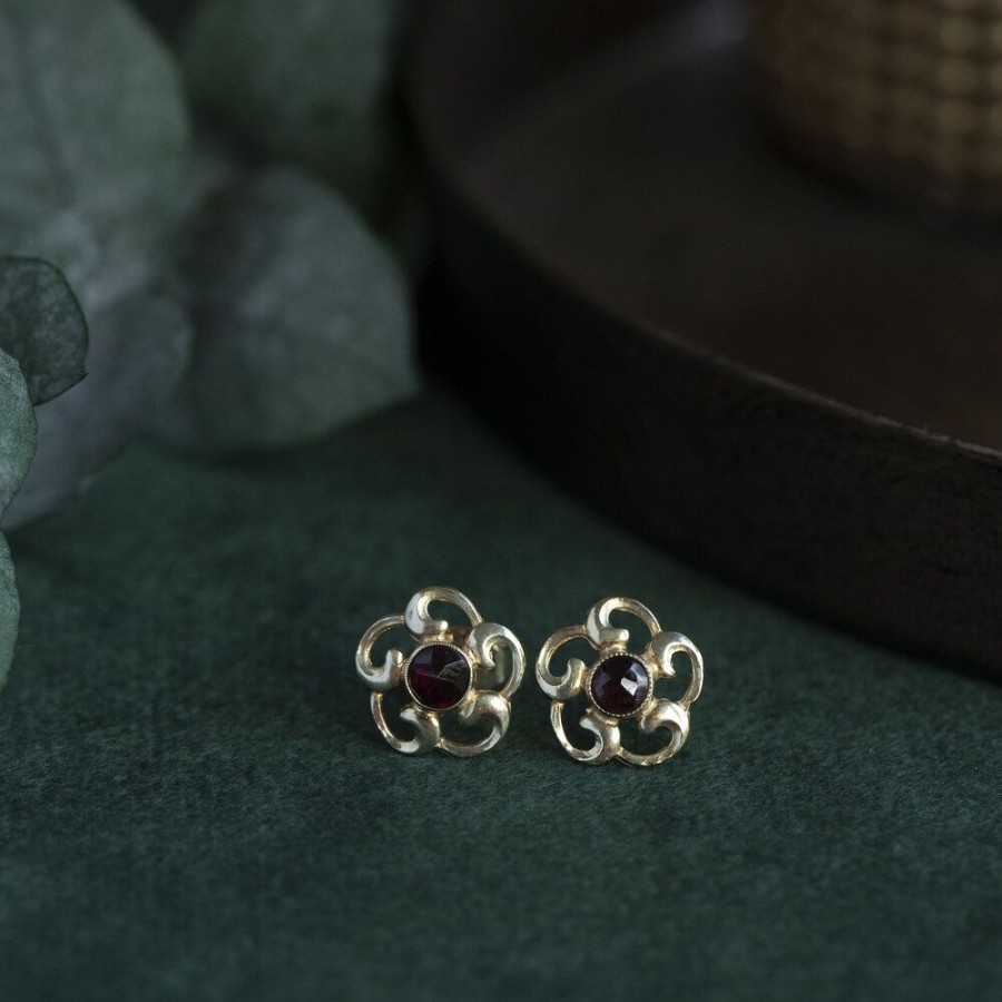 Jewelry vintage Earrings With Gemstone | Gold Earrings With Garnet 14 Krt