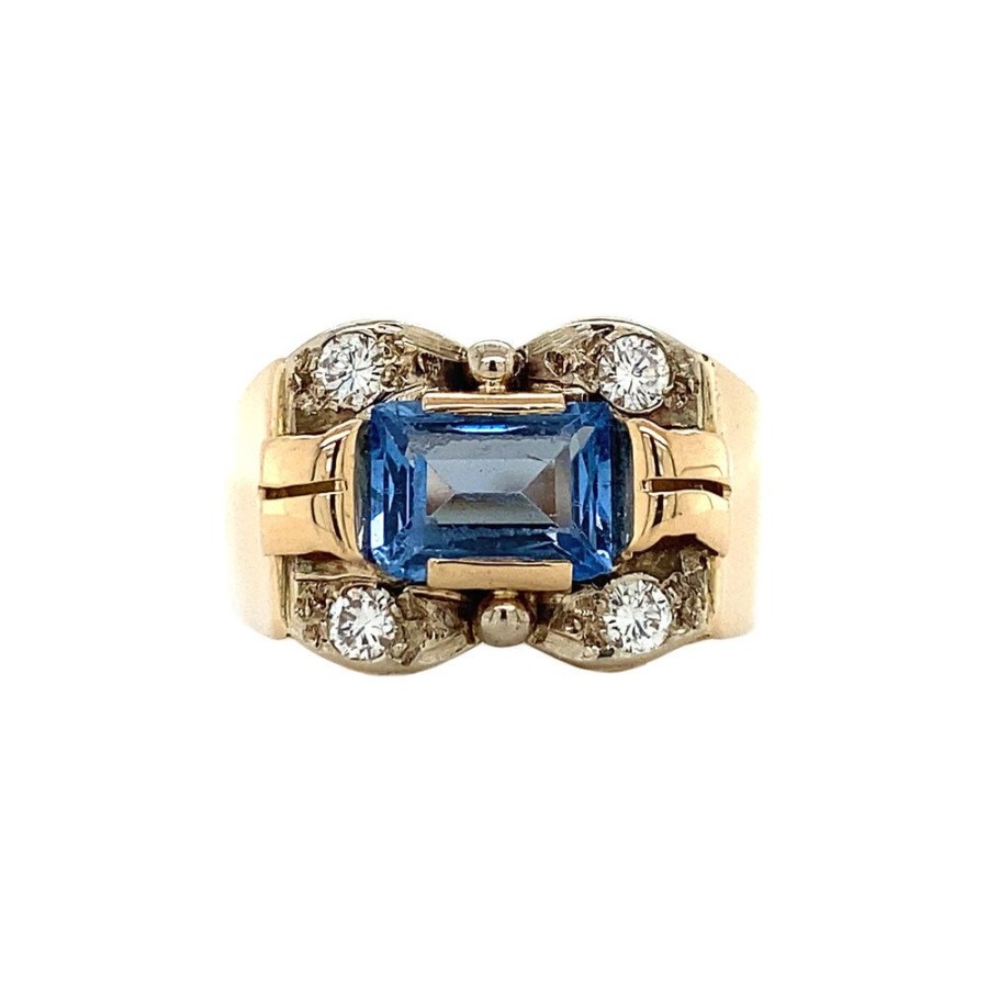 Jewelry vintage Rings With Gemstone | Gold Ring With Diamond And Blue Spinel 14 Krt